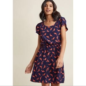 Like New ModCloth Peach Love Dinosaur Dress Navy & Orange 1x